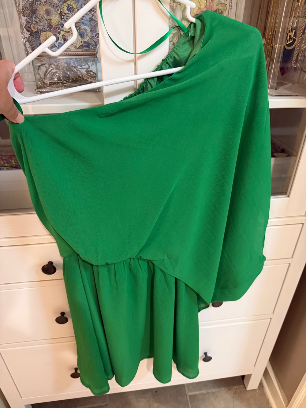 Main Strip Bright Green One-Shoulder Mini Dress